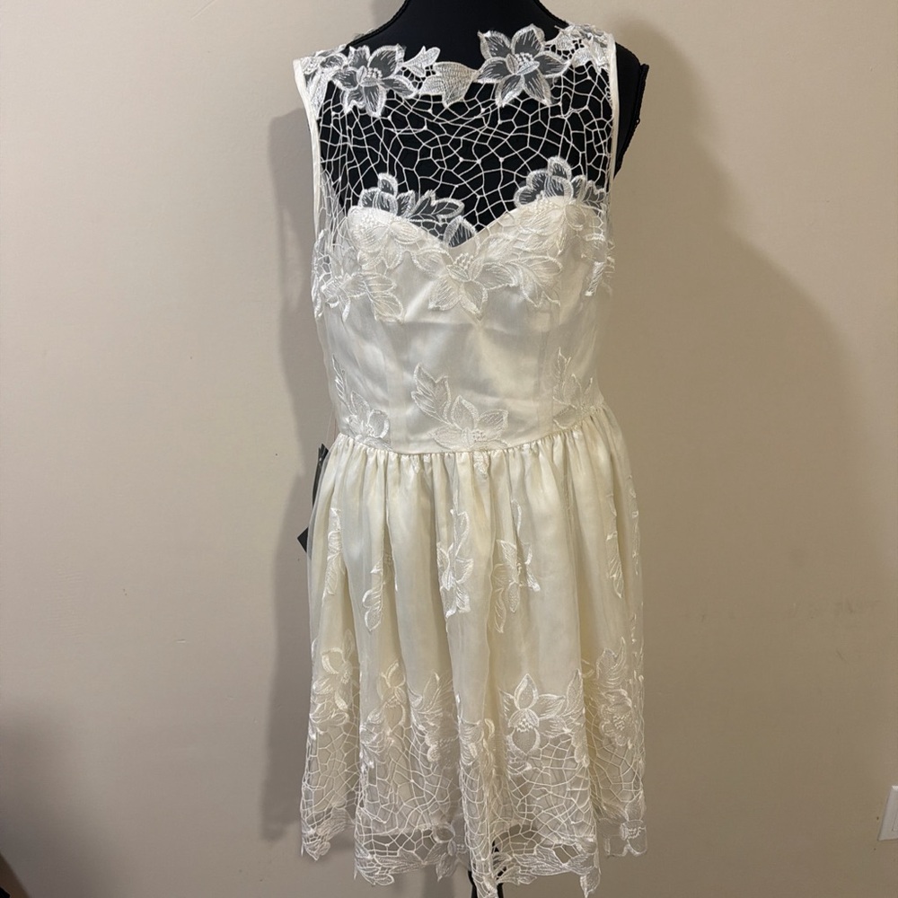 bebe White Lace Overlay Dress